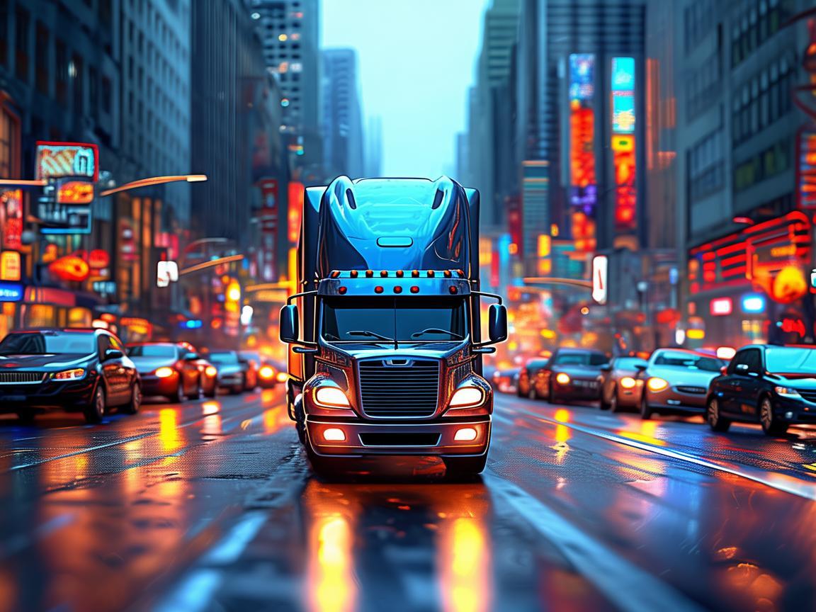 半挂车，城市脉动的流动画卷