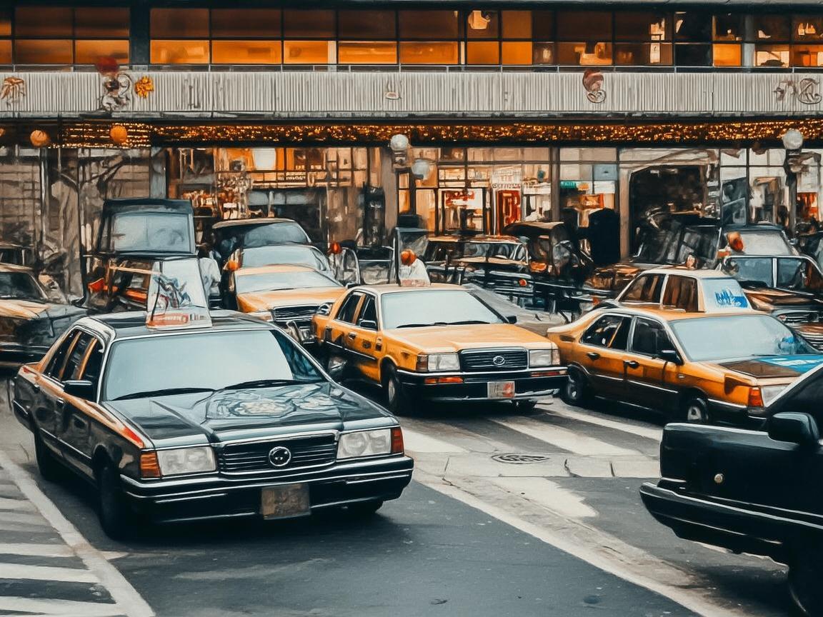 出租车停靠点，城市脉动的瞬间定格